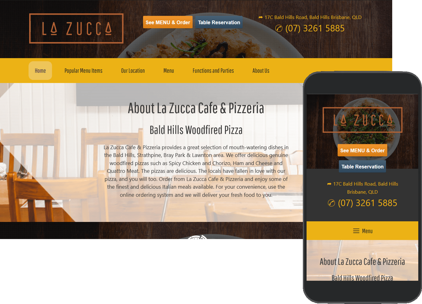 La Zucca Pizza portfolio screenshot with desktop and mobile views